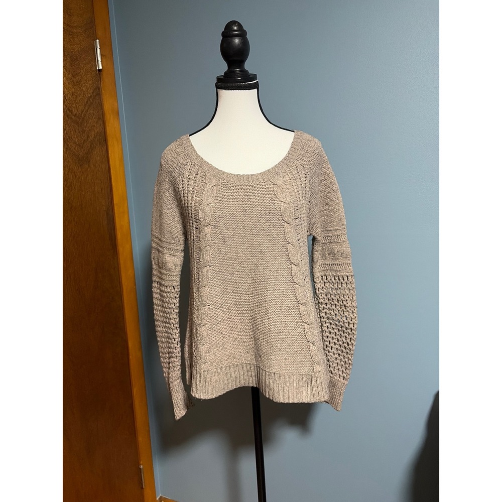 American Eagle Outfitters Womens Medium Tan Cable Open Knit Crochet Sweater M